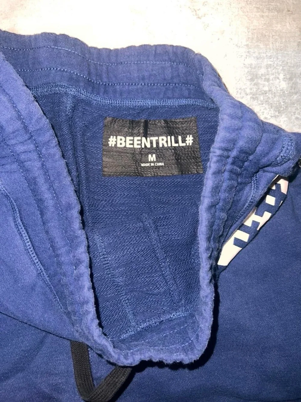 Been Trill Navy Navy Blue Jogger Pants with Hashtag Accent